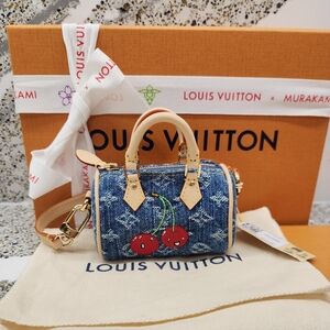LOUIS VUITTON 2025 LV x TM Murakami Cerises Cherry Denim Micro Speedy Bag Charm